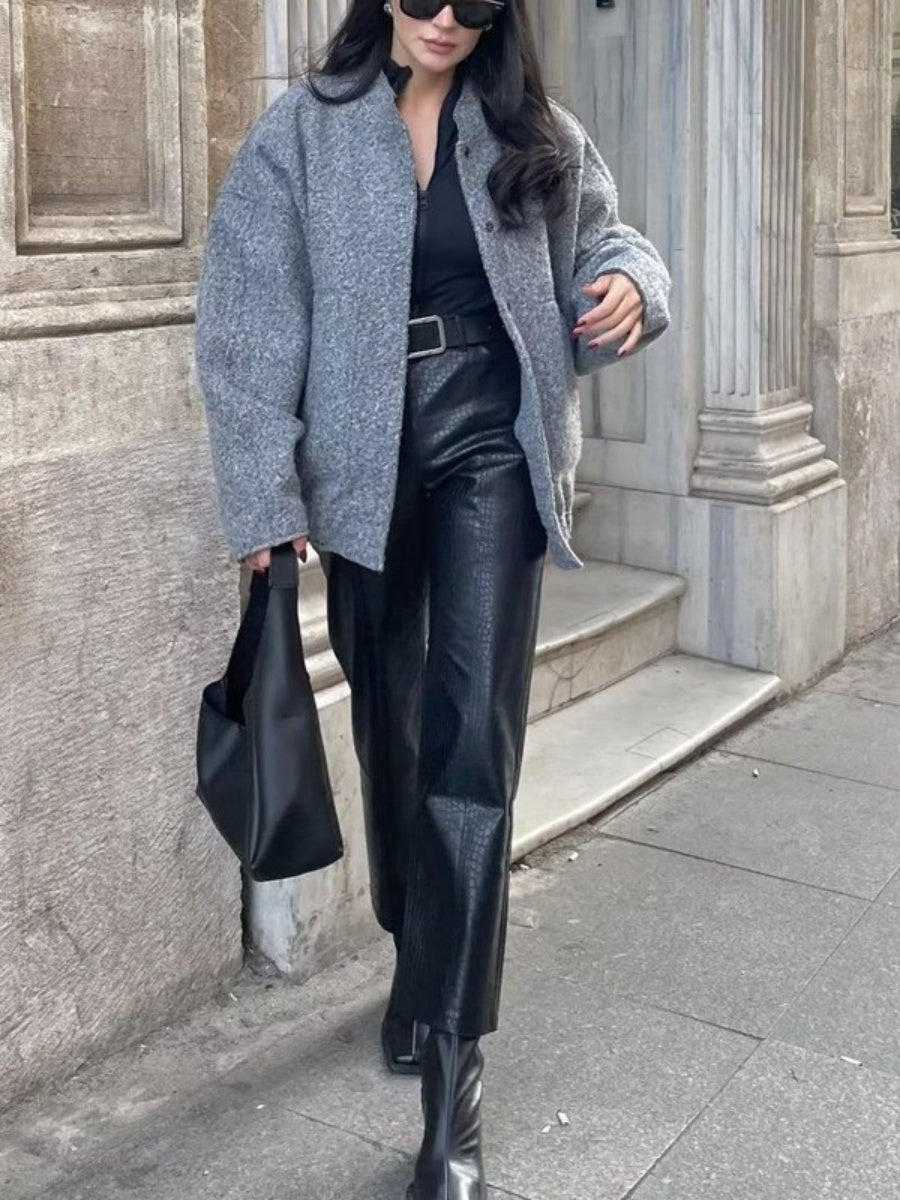 Stand Collar Solid Color Jackets