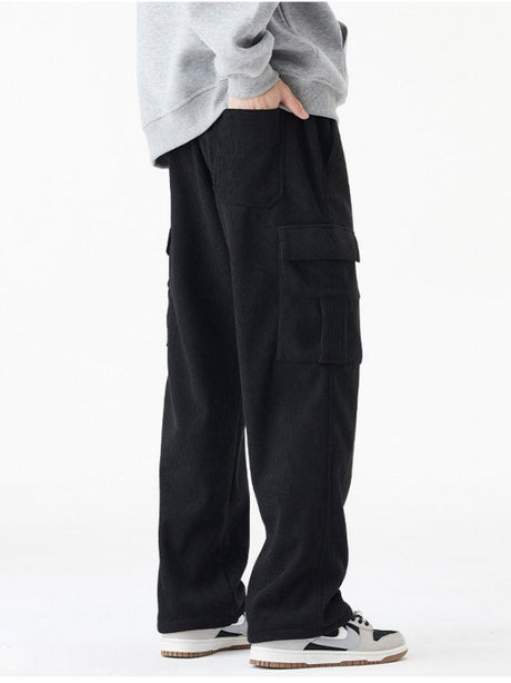 Corduroy Plush Loose Wide-leg Straight Cargo Trousers