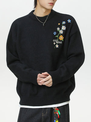 Plant patterns Embroidery Loose Thickening Pullover sweater
