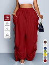 Punk-style Drawstring Pleated High-waisted Wide-leg Trousers