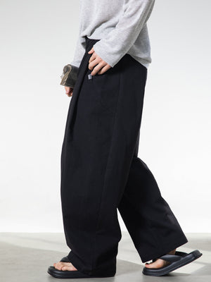 3D Pleats Pure Cotton Loose-fit Straight-fit Pants