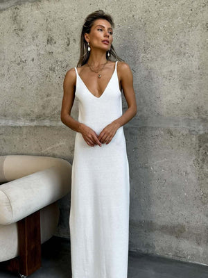 Camisoles Backless V-neck Knitting Crochet Maxi Dresses