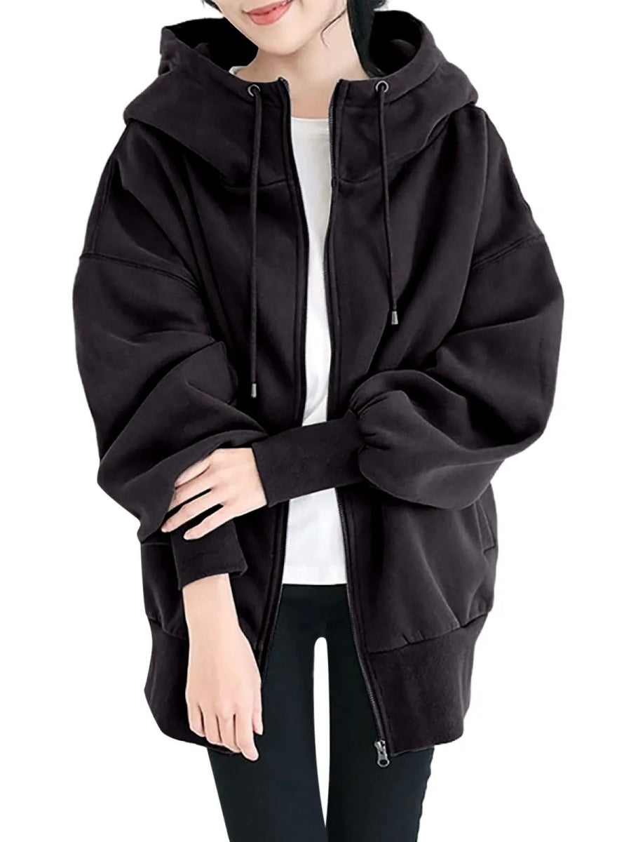 Zipper Long Fleece Lined Coat Hoodies