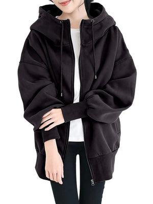 Zipper Long Fleece Lined Coat Hoodies
