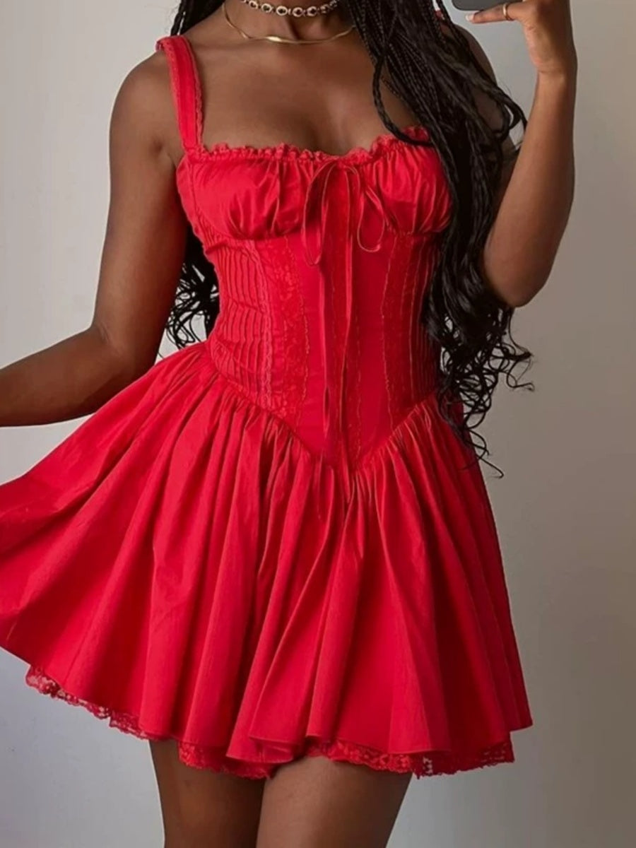 Trim Lace Bandage Big Swing Dating Mini&Short Dresses