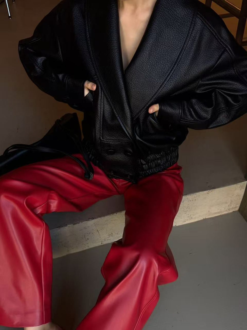 Loose-fitting Lapel Short Leather Jacket
