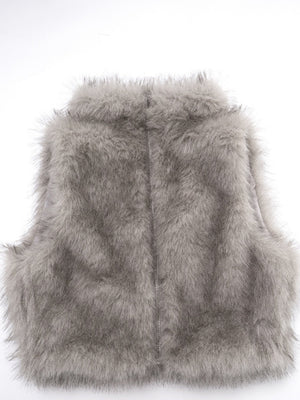 Turtleneck Furry Patchwork Zipper Vest Top