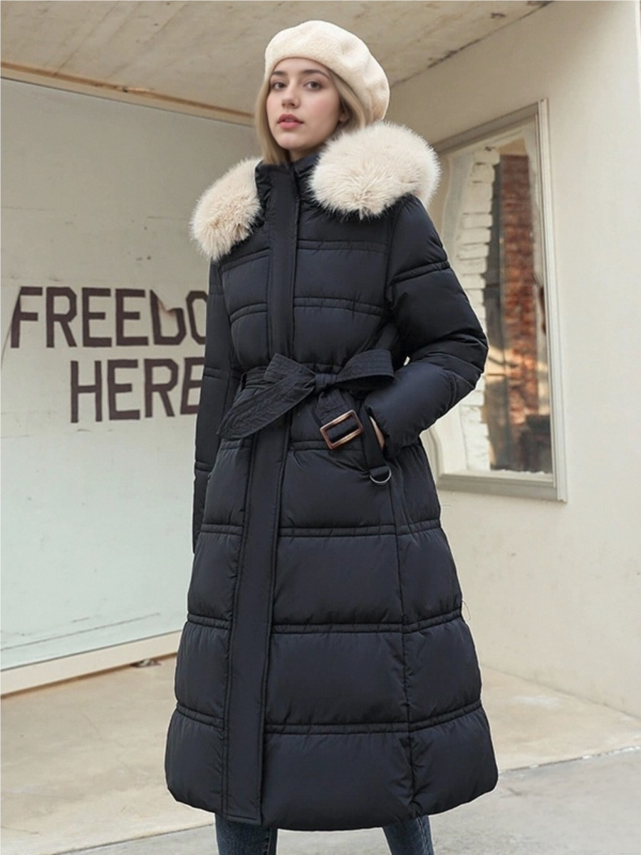 Fur Collar Style With Detachable Fur Collar Waist Quilting Keep Warm In Winter Elegant Commuter Style Cotton Jacket/Down Jacket