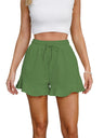 Ruffle Elastic Waistband Drawstring Cotton And Linen Shorts