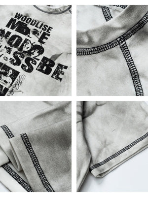 Distressed Portrait Letter Printed T-shirts
