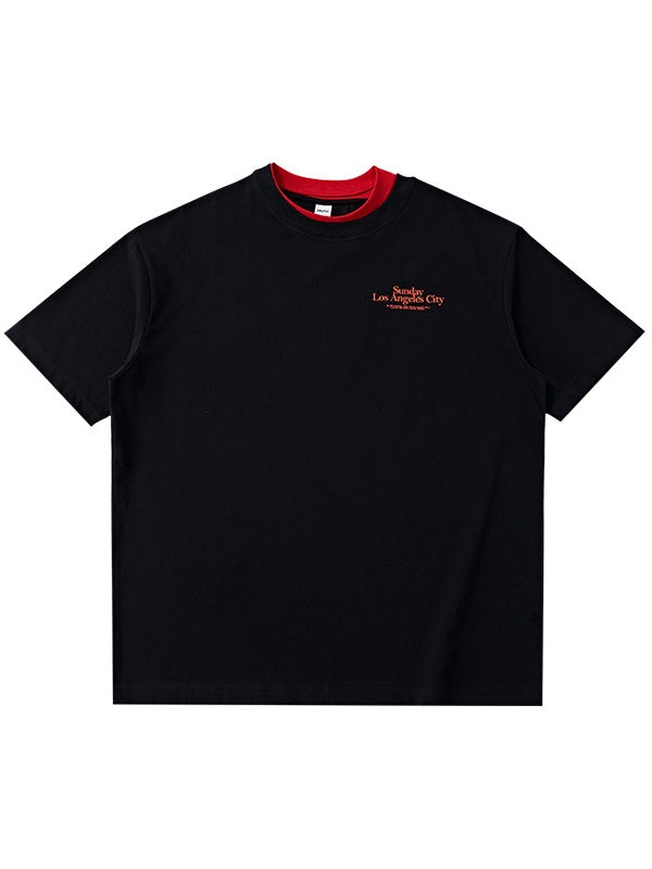 Color-blocked Double Collar Printed T-shirts