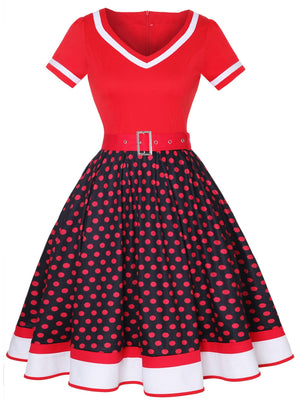 Christmas Polka Dots Splicing Large Skirt Midi Dresses