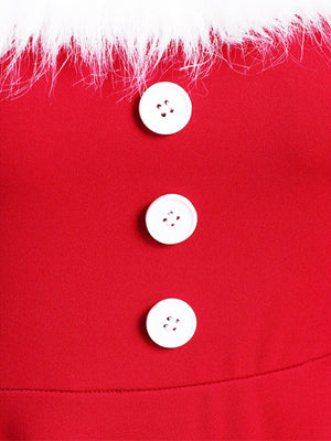 Christmas Plush Splicing Buttons Solid Color Midi Dresses