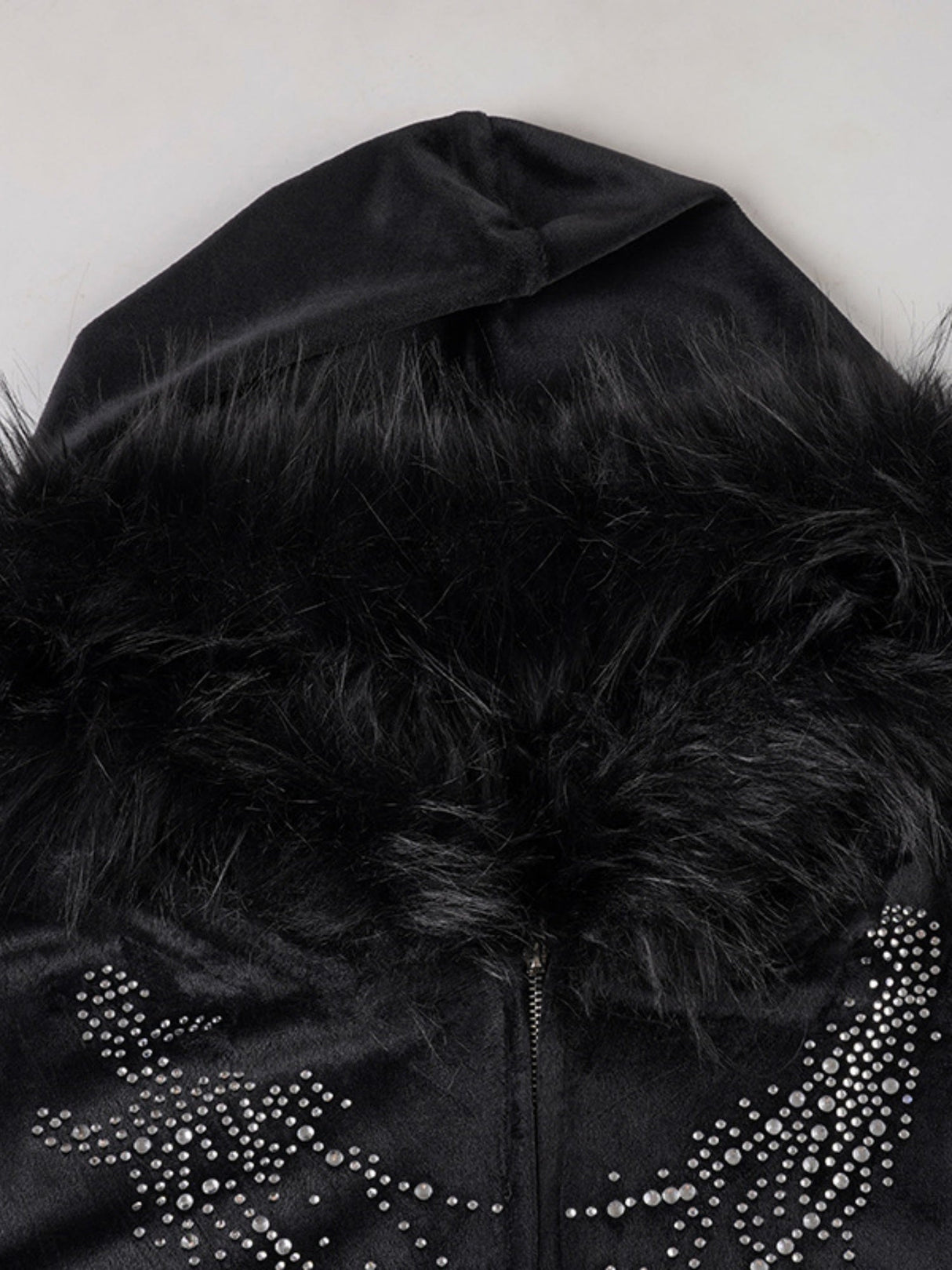 Printed Rhinestones Velvet Plush Patchwork Hoodies Zipper Cardigan