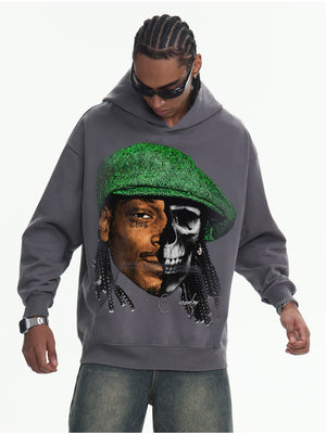 Printed Washing Knitted Hooded Sweatshirt
