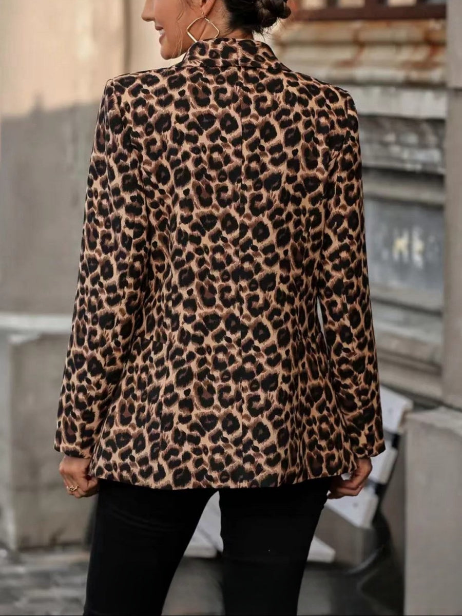 Distressed Cardigan Style Leopard Print Slim Fit Workplace Casual Suit Jacket