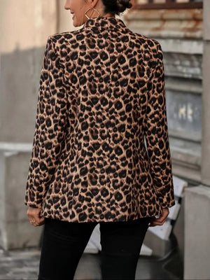 Distressed Cardigan Style Leopard Print Slim Fit Workplace Casual Suit Jacket