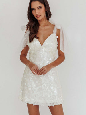 Sexy Halter Top Low-cut Gauze Ribbon Slim Fit Sequins Parties Christmas Party Short Dress