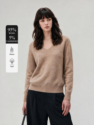 95% Wool & Cashmere Relaxed V-Neck Sweater