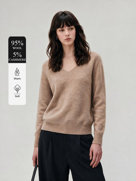 Wool V Long-sleeved Knitted Pullover Sweater