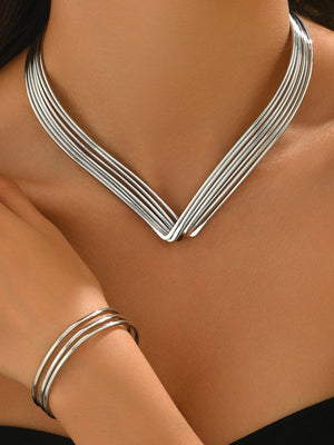 Multi-layer Opening Punk Style Necklace Bracelet Jewelry Sets