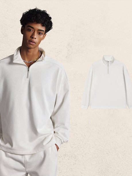 Half Zipper Stand Collar Rough Edge Splicing Sweatshirts&Hoodies Straight-leg Trousers Set