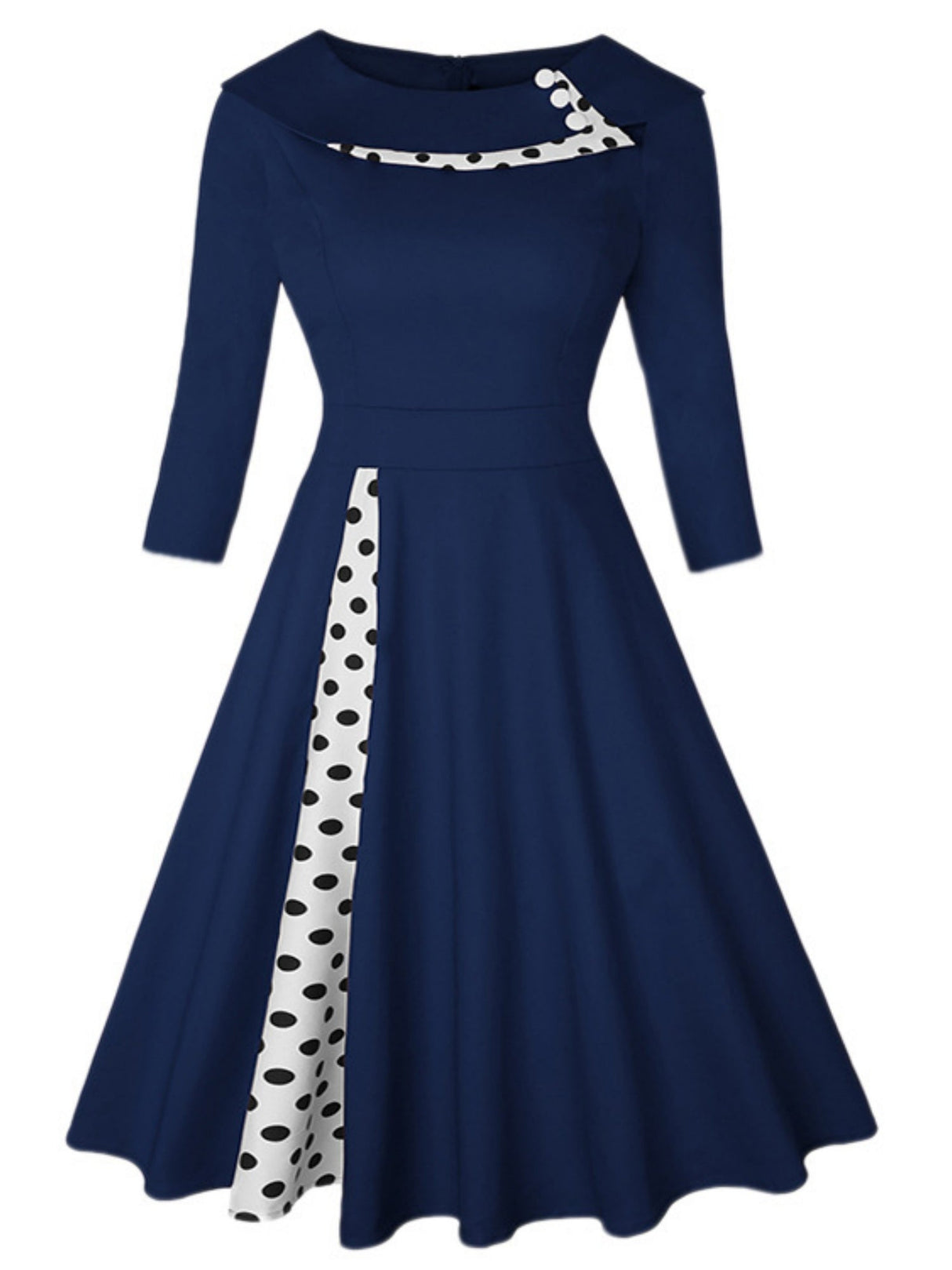 Christmas Polka Dots Splicing Retro Lapel Three-quarter Sleeves Midi Dresses