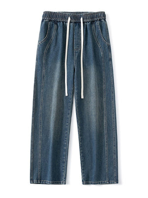 Lateral Bone Splicing All-match Loose Straight Leisure Jeans