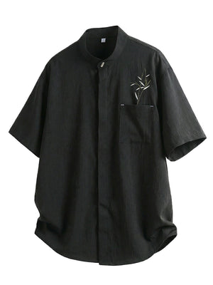New Chinese Style Breathable Bamboo Leaves Embroidery Shirts