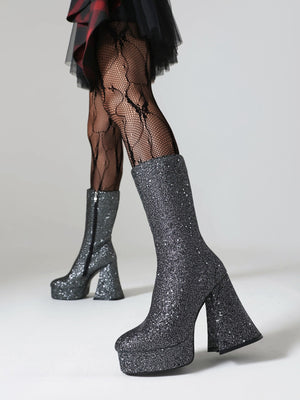 Sequined Platform High-heeled Fashion Mid-calf Boots