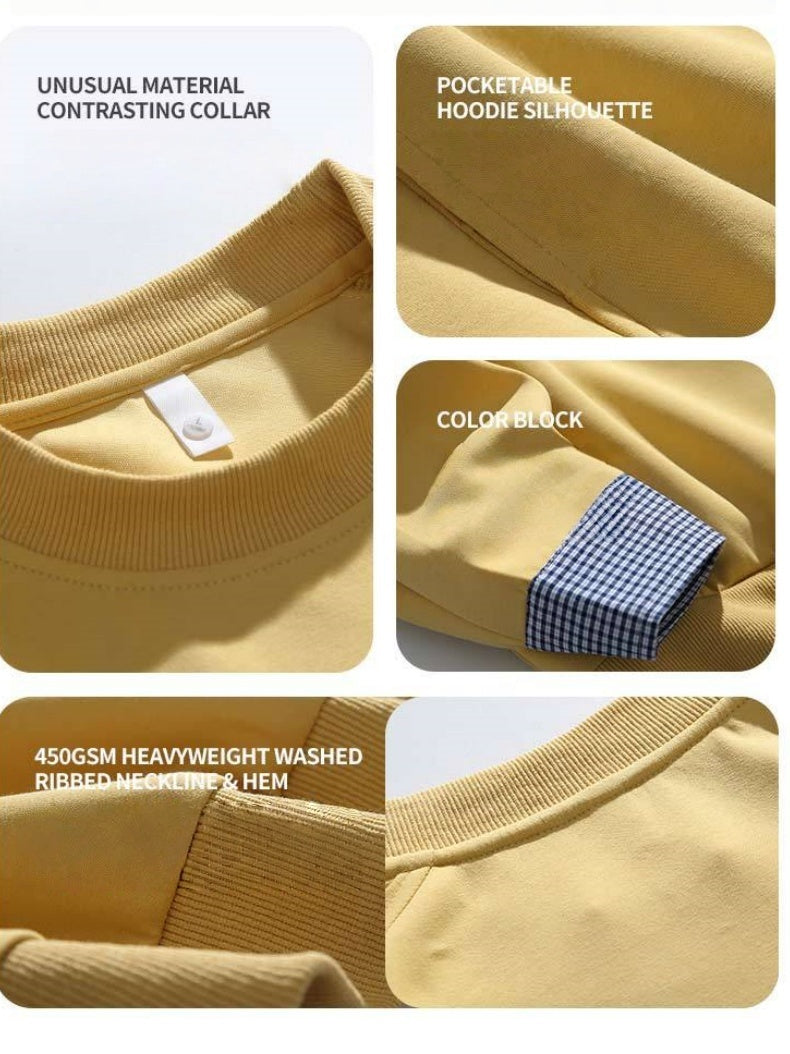 Pocket Color-blocked Loose-fit Sweatshirts&Hoodies