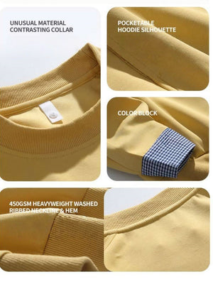Pocket Color-blocked Loose-fit Sweatshirts&Hoodies