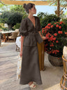 Pure Cotton Loose-fit V-neck Strappy Top Midi Skirt Set 2-piece Sets