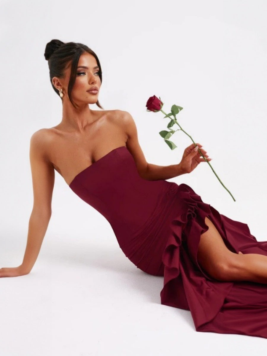 Tube Top Multi-layer Ruffles Hip-hugging Parties Maxi Dresses