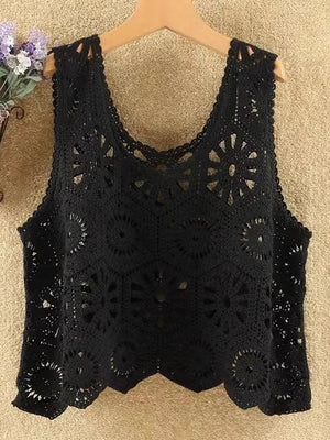 Loose Crochet Vest Sheer Top