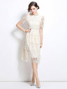 Hollow-out Water-soluble Lace Midi Dress