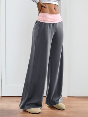 Color-blocked Casual Flared Trousers