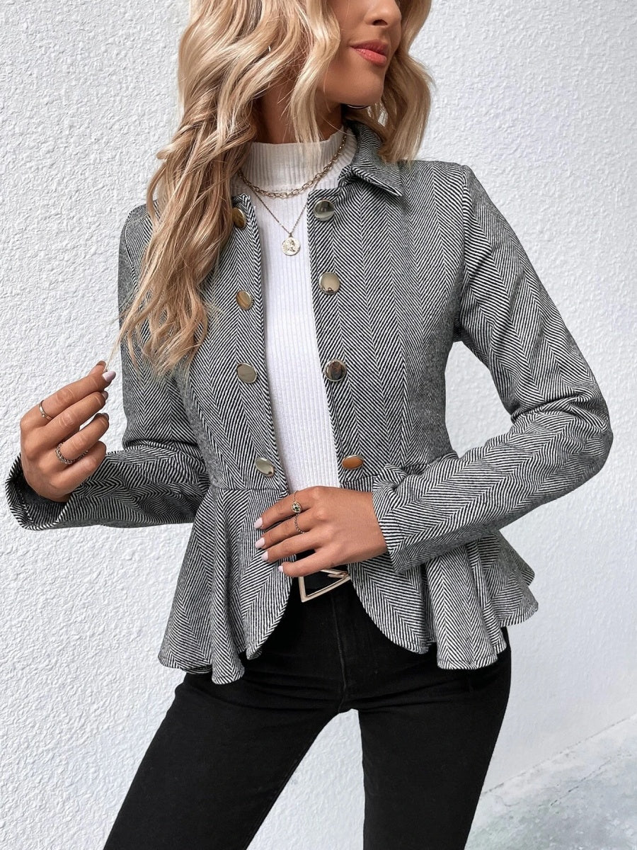 Lapel Jacquard Ruffles Slim Fit Double-breasted Herringbone Pattern Blazers