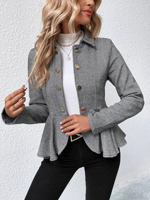 Lapel Jacquard Ruffles Slim Fit Double-breasted Herringbone Pattern Blazers