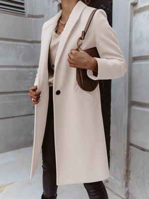 Solid Color Lapel Mid-length Button Wool Coat