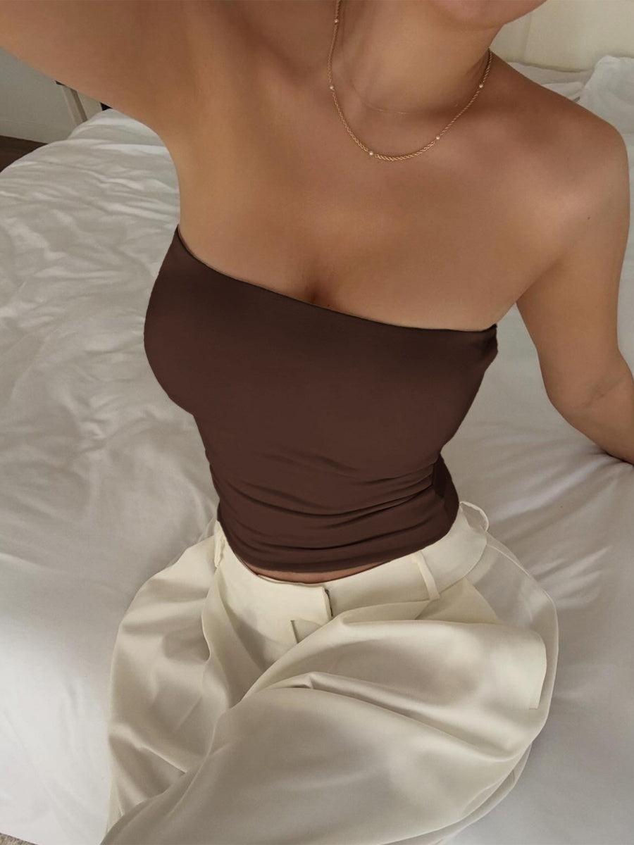 Tight-fitting Solid Color Backless Knitted Strapless Top