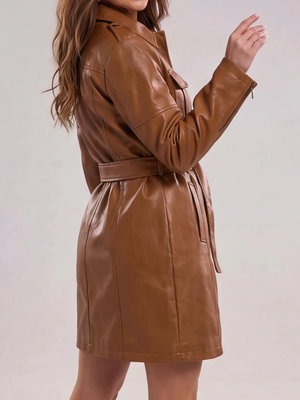 Mid-length Pu Pocket Trench Coats