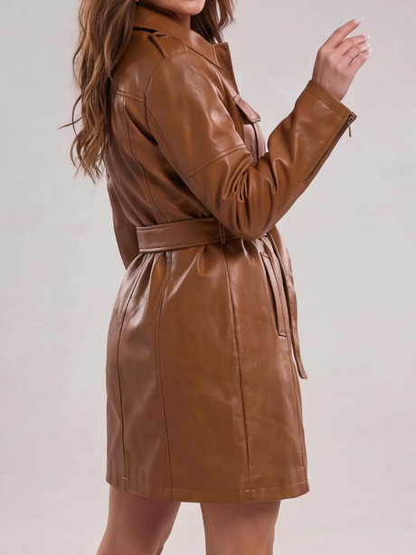 Mid-length Pu Pocket Trench Coats