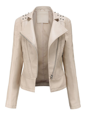 Cropped Zipper Pu Beading Jackets