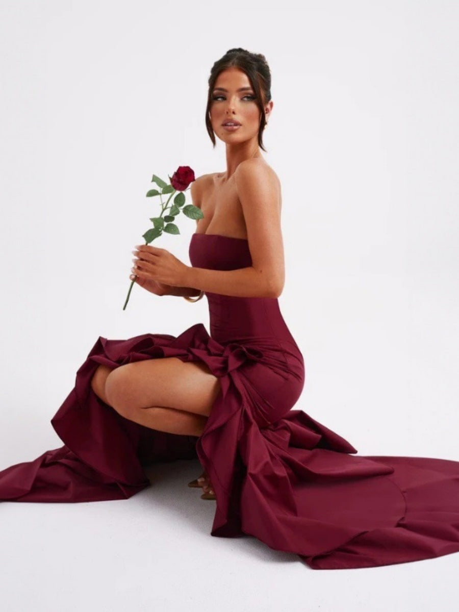 Tube Top Multi-layer Ruffles Hip-hugging Parties Maxi Dresses