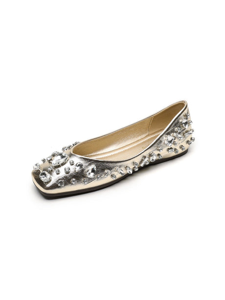 Liber Spring and Autumn Diamond-studded Metallic Women's Flats