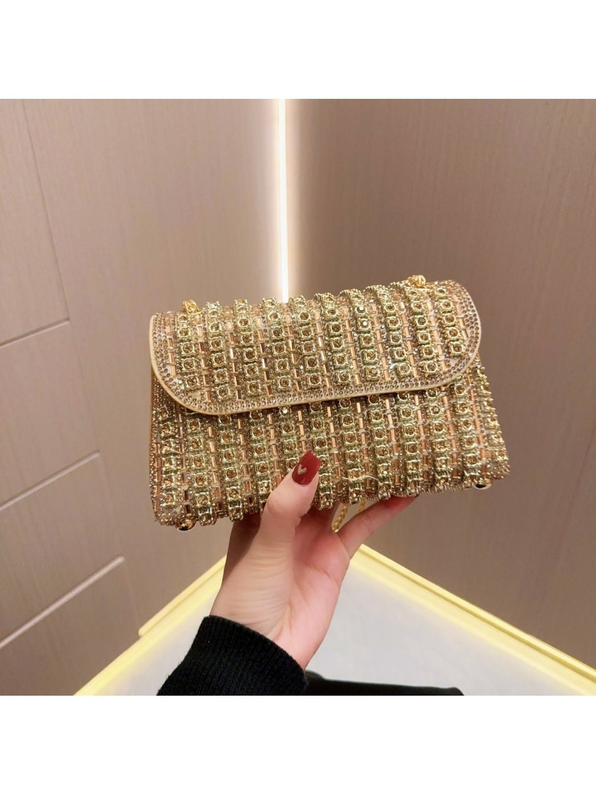 Liber Four Seasons ACC chain contrast color diamond underarm bag