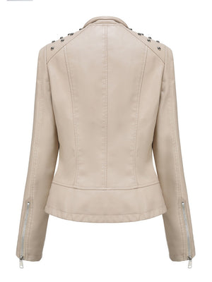 Cropped Zipper Pu Beading Jackets