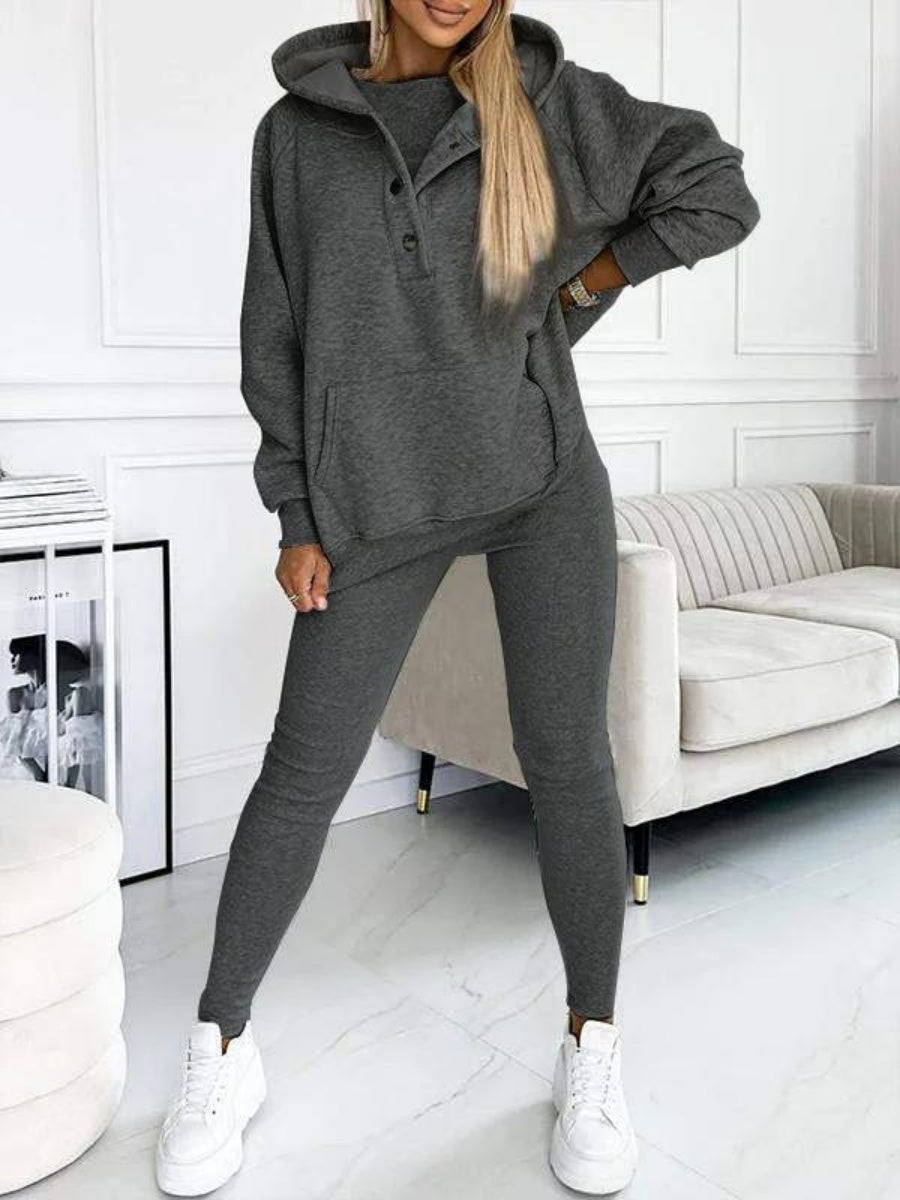 Sporty Casual Hoodie Sweatshirt, Ribbed Slim Fit Vest And Pants Three-piece Set