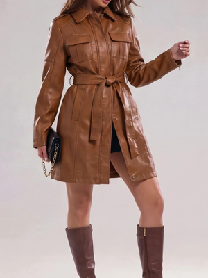 Mid-length Pu Pocket Trench Coats